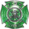 
	Fire Chief Maltese Cross with Flames Fire Fighter Decal in Green
