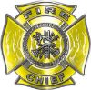 
	Fire Chief Maltese Cross with Flames Fire Fighter Decal in Yellow
