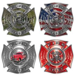 Firefighter Chief Decal - Maltese Cross with Flames and Fire Scramble