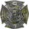 
	Fire Fighter Maltese Cross Decal with Flames in Camouflage
