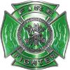
	Fire Fighter Maltese Cross Decal with Flames in Green
