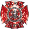 
	Fire Fighter Maltese Cross Decal with Flames in Red
