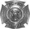 
	Fire Fighter Maltese Cross Decal with Flames in Silver
