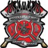 
	Fire Fighter Assistant Chief Maltese Cross Flaming Axe Decal Reflective in Red
