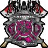
	Fire Fighter Captain Maltese Cross Flaming Axe Decal Reflective in Inferno Pink Flames
