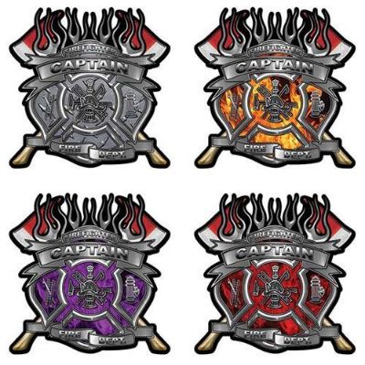 Firefighter Captain Maltese Cross Decals with Flaming Axe