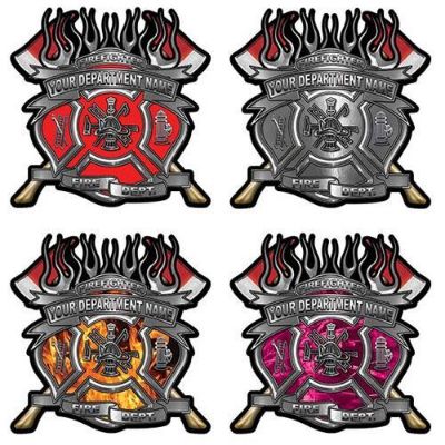 Custom Maltese Cross Firefighter Decals with Fire Scramble and Twin Axes