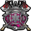 
	Fire Fighter emt Maltese Cross Flaming Axe Decal Reflective in Inferno Pink Flames
