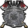 
	Fire Fighter Lieutenant Maltese Cross Flaming Axe Decal Reflective in Diamond Plate
