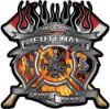 
	Fire Fighter Lieutenant Maltese Cross Flaming Axe Decal Reflective in Inferno Flames
