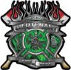 
	Fire Fighter Lieutenant Maltese Cross Flaming Axe Decal Reflective in Inferno Green Flames
