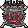 
	Fire Fighter Lieutenant Maltese Cross Flaming Axe Decal Reflective in Inferno Red Flames
