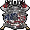 
	Fire Fighter Maltese Cross Flaming Axe Decal Reflective with american flag
