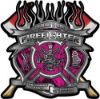 
	Fire Fighter Maltese Cross Flaming Axe Decal Reflective in Inferno Pink Flames
