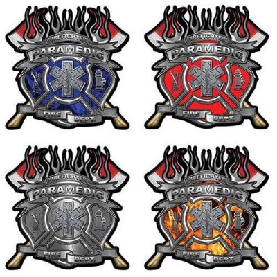 Firefighter Paramedic Decals with Maltese Cross, Star of Life and Twin Axes