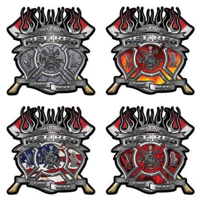 Retired Firefighter Decals with Maltese Cross and Twin Axes