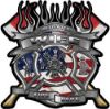 
	Fire Fighter Wife Maltese Cross Flaming Axe Decal Reflective with american flag
