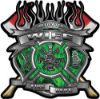 
	Fire Fighter Wife Maltese Cross Flaming Axe Decal Reflective in Inferno Green Flames
