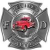 Retired Captain Firefighter Decal with Antique Fire Truck in Silver