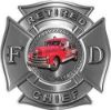 Retired Chief Firefighter Decal with Antique Fire Truck in Silver