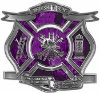 
	The Desire To Serve Firefighter Maltese Cross Reflective Decal with Purple Inferno Flames
