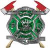 
	The Desire To Serve Twin Fire Axe Firefighter Maltese Cross Reflective Decal in Green Camouflage
