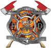 
	The Desire To Serve Twin Fire Axe Firefighter Maltese Cross Reflective Decal with Inferno Flames
