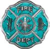 
	Traditional Fire Department Fire Fighter Maltese Cross Sticker / Decal in Teal Diamond Plate
