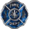 
	Traditional Fire Department Fire Fighter Maltese Cross Sticker / Decal in Blue Inferno Flames
