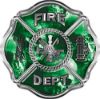 
	Traditional Fire Department Fire Fighter Maltese Cross Sticker / Decal with Green Evil Skulls
