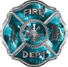 
	Traditional Fire Department Fire Fighter Maltese Cross Sticker / Decal with Teal Evil Skulls
