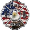 
	Traditional Fire Rescue Fire Fighter Maltese Cross Sticker / Decal with Bald Eagle and American Flag
