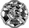 
	Traditional Fire Rescue Fire Fighter Maltese Cross Sticker / Decal with Racing Checkered Flag
