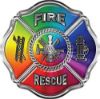 
	Traditional Fire Rescue Fire Fighter Maltese Cross Sticker / Decal with Rainbow Colors
