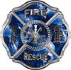 
	Traditional Fire Rescue Fire Fighter Maltese Cross Sticker / Decal with Blue Evil Skulls
