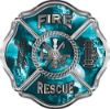 
	Traditional Fire Rescue Fire Fighter Maltese Cross Sticker / Decal with Teal Evil Skulls
