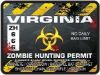 Zombie Hunting Permit Decal Danger Zone Style for Virginia