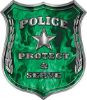 
	Protect and Serve Police Law Enforcement Decal in Green Inferno Flames
