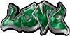 
	Graffiti Style Love Decal with Green Hearts
