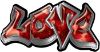 
	Graffiti Style Love Decal with Red Hearts 
