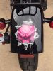 Mini Rip Torn Metal Bullet Hole Style Graphic with Pink Demon Skull on Black Motorcycle Fender