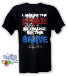 Land of the Free Because of the Brave 1776 Patriotic T-Shirt with Black and White American Flag