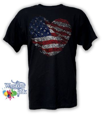 Finger Print Heart American Flag Distressed Patriotic T-Shirt